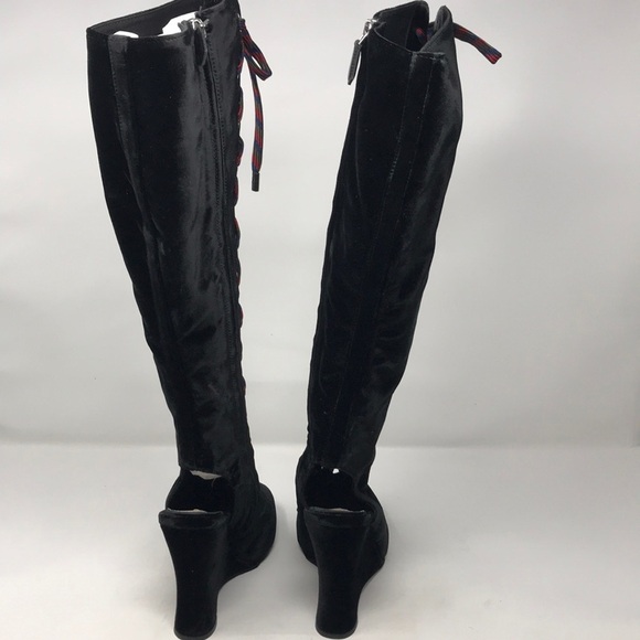 Prada Black Lace Up Velvet Runway Boots NIB - Picture 4 of 8